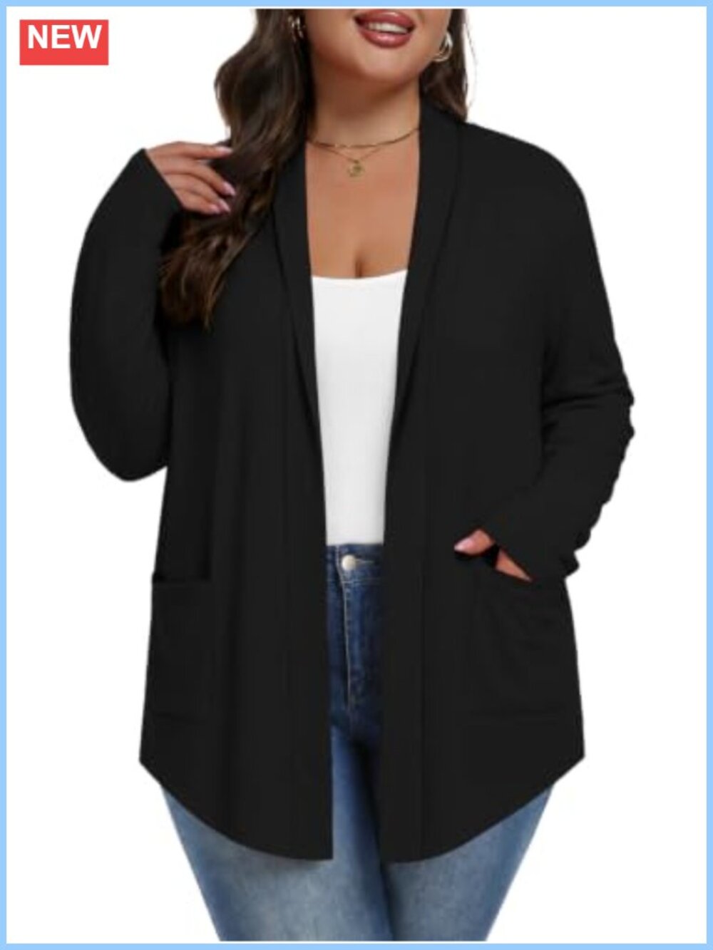 Plus Size Open Front Cardigan with Pockets Loose Fit
